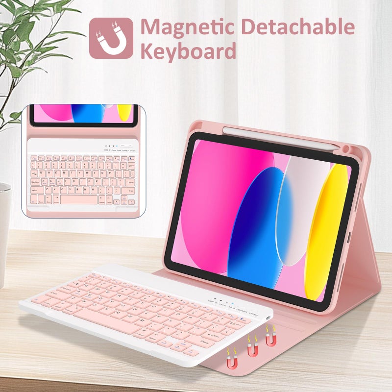 KBCASE for iPad 11th 10th Generation Case with Keyboard, Detachable Wireless Keyboard Case for iPad A16 11 inch 2025/10th Gen 10.9 inch 2022, with Pencil Holder (Light Pink) - Image 3