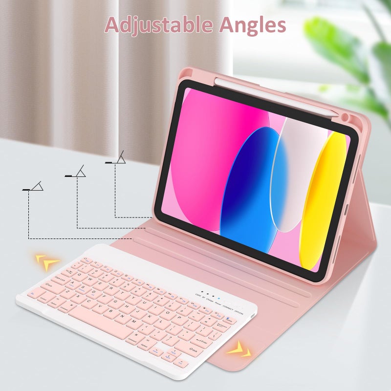 KBCASE for iPad 11th 10th Generation Case with Keyboard, Detachable Wireless Keyboard Case for iPad A16 11 inch 2025/10th Gen 10.9 inch 2022, with Pencil Holder (Light Pink) - Image 4