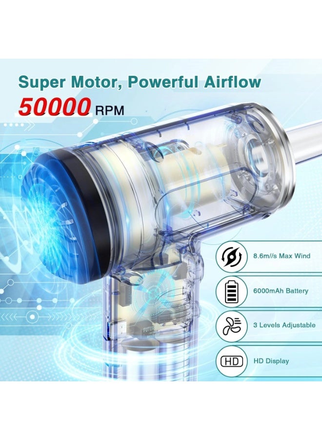 توب كور منفاخ هواء ومكنسة صغيرة 2 في 1 قابلة لإعادة الشحن 68 واط – محرك بسرعة 50,000 دورة/دقيقة، بطارية 6000 مللي أمبير، 3 سرعات، شحن Type-C لتنظيف المنزل والسيارة - Image 5