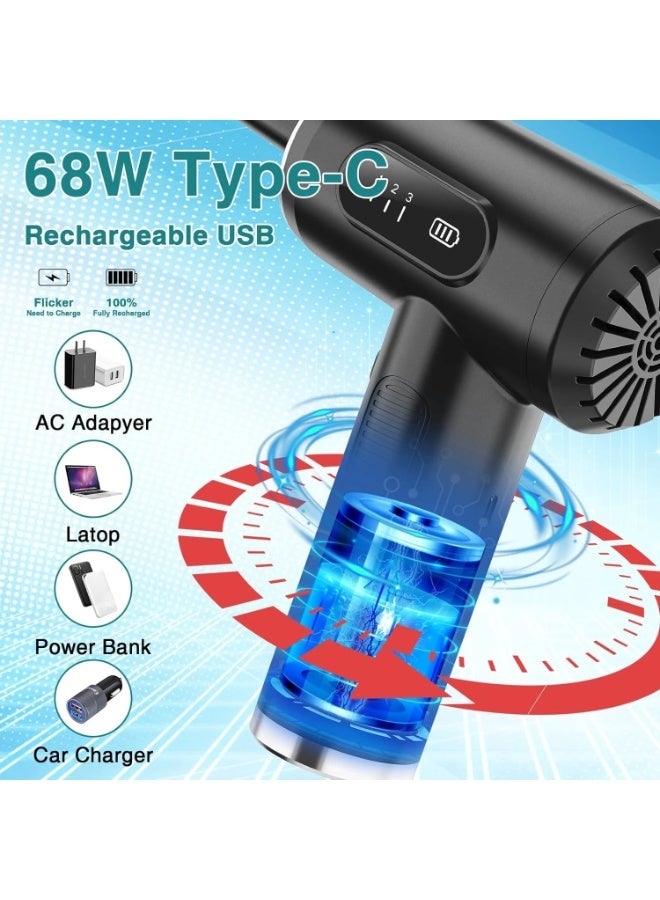 توب كور منفاخ هواء ومكنسة صغيرة 2 في 1 قابلة لإعادة الشحن 68 واط – محرك بسرعة 50,000 دورة/دقيقة، بطارية 6000 مللي أمبير، 3 سرعات، شحن Type-C لتنظيف المنزل والسيارة - Image 3