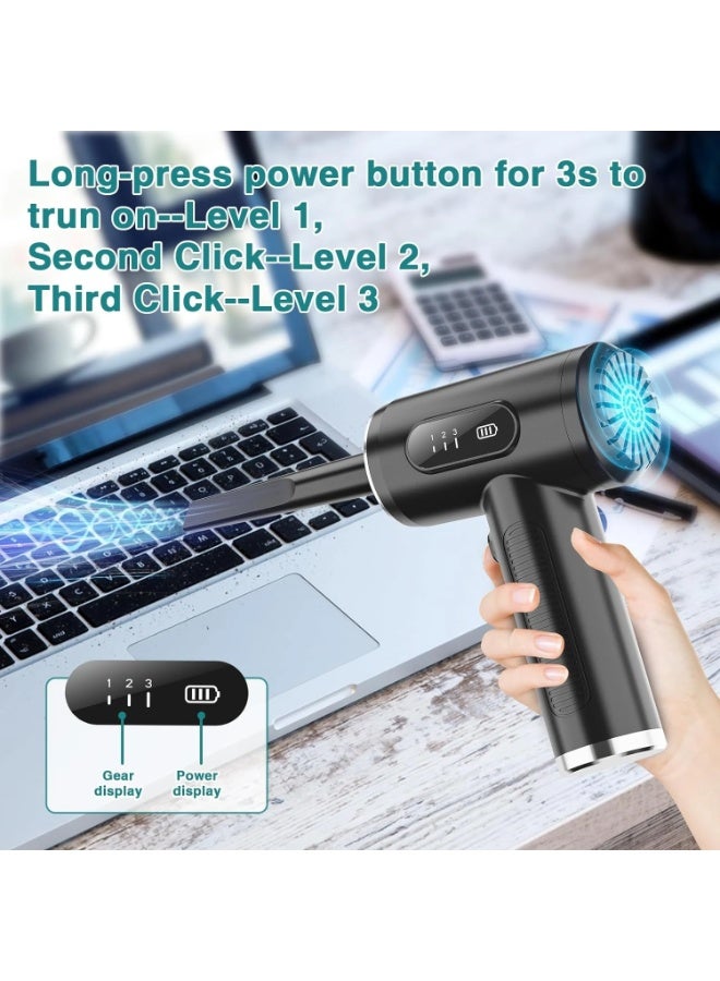 توب كور منفاخ هواء ومكنسة صغيرة 2 في 1 قابلة لإعادة الشحن 68 واط – محرك بسرعة 50,000 دورة/دقيقة، بطارية 6000 مللي أمبير، 3 سرعات، شحن Type-C لتنظيف المنزل والسيارة - Image 2