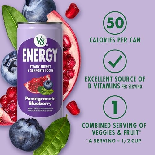 V8 Energy Black Cherry and Pomegranate Blueberry Energy Drinks, 8 fl oz Can (24 Pack) - Image 5