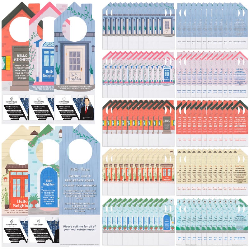 Fullhawl 100 Pcs Real Estate Door Hanger with Business Card Design 3.15 x 9.25 Inch I'm Not Just a Real Estate Agent Colorful Marketing Business Card Signs for Agent Supplies Open House(House) - Image 1