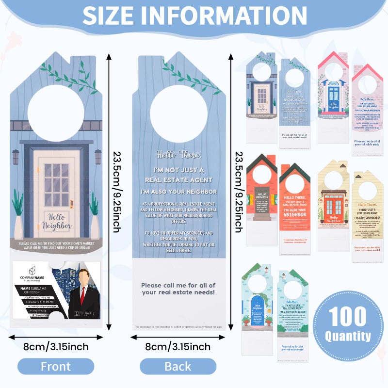 Fullhawl 100 Pcs Real Estate Door Hanger with Business Card Design 3.15 x 9.25 Inch I'm Not Just a Real Estate Agent Colorful Marketing Business Card Signs for Agent Supplies Open House(House) - Image 2