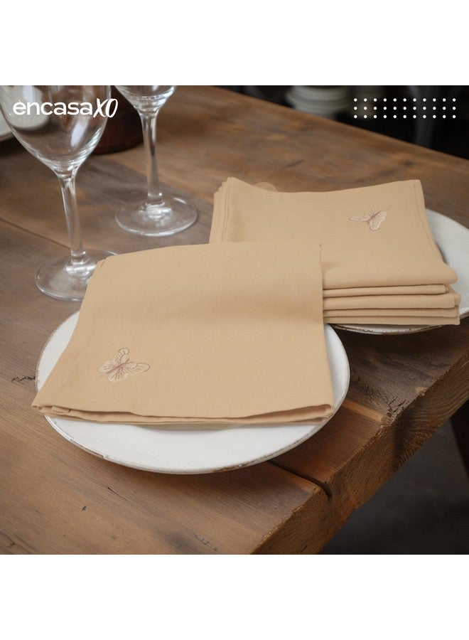 Encasa XO طقم مناديل طاولة الطعام Encasa XO مكون من 6 قطع | مناديل قطنية 43x43 سم | تصميم تطريز فراشة بلون بيج فاتح - Image 5
