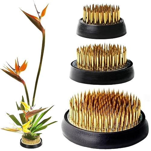 Eggone 3 Pcs Flower Frogs for Flower Arrangements Supplies, Japanese Flower Arranging Ikebana Kenzan, Pin Frogs for Flowers Holder with Rubber Base Flower Fixed Tools(Gold, 1.3 Inch, 1.57 Inch, 1.97 Inch) - Image 1
