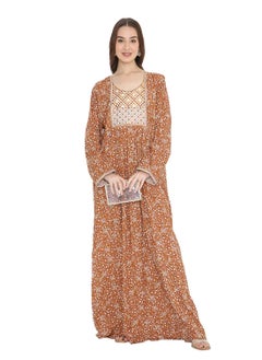 HANA & SARA UNIQUE THREAD EMBROIDERY LONG VISCOSE PRINTED WITH ARABIC KAFTAN JALABIYA DRESSES  - Image 1