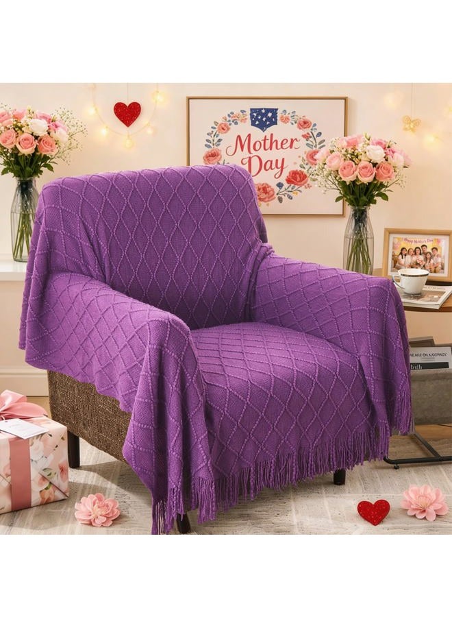 inhand Valentine's Day Gifts Throw Blanket Purple for Couch, Soft Living Room Home Decor Twin Size Knitted Blanket, Outdoor Lightweight Breathable Summer Blanket, Farmhouse Woven Decorative, 60"x80" - Image 4