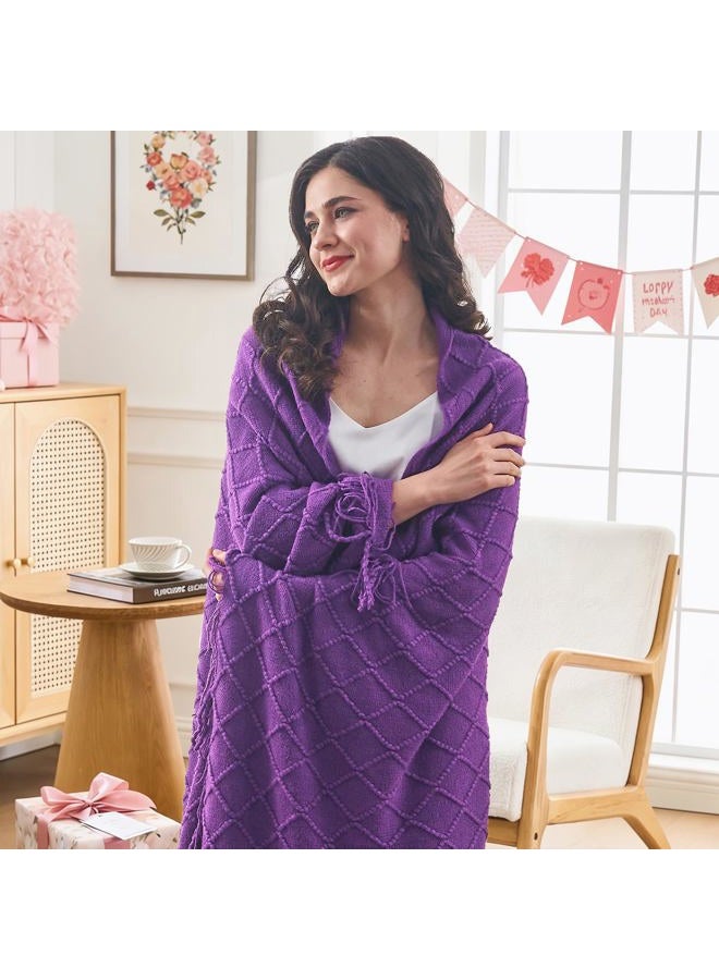 inhand Valentine's Day Gifts Throw Blanket Purple for Couch, Soft Living Room Home Decor Twin Size Knitted Blanket, Outdoor Lightweight Breathable Summer Blanket, Farmhouse Woven Decorative, 60"x80" - Image 3