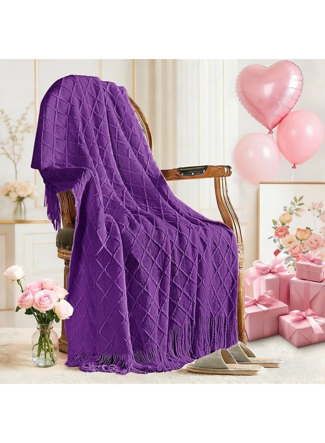 inhand Valentine's Day Gifts Throw Blanket Purple for Couch, Soft Living Room Home Decor Twin Size Knitted Blanket, Outdoor Lightweight Breathable Summer Blanket, Farmhouse Woven Decorative, 60"x80" - Image 1