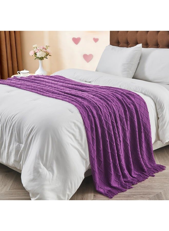inhand Valentine's Day Gifts Throw Blanket Purple for Couch, Soft Living Room Home Decor Twin Size Knitted Blanket, Outdoor Lightweight Breathable Summer Blanket, Farmhouse Woven Decorative, 60"x80" - Image 5