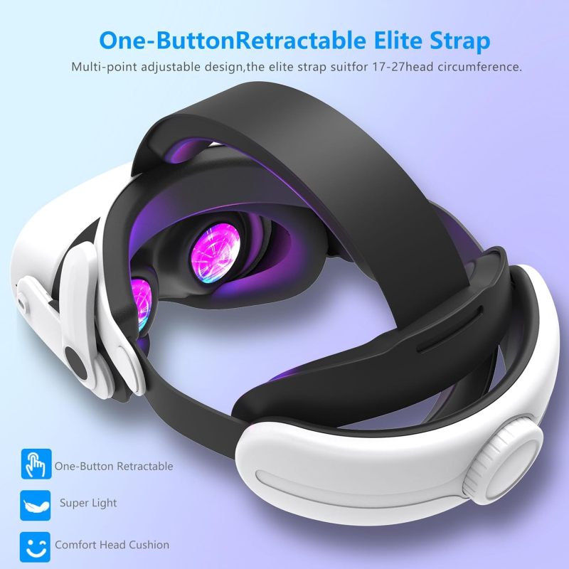 حزام رأس VR: حزام مرن أبيض ناعم مريح قابل للتعديل - تحسين التوازن بدون بطارية لتجربة VR Meta Oculus Quest 3 و 3S - Image 4