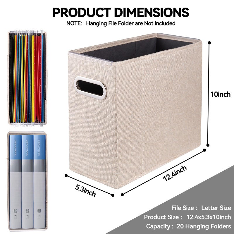 ComfortKeeper 4 Packs Letter Size File Organizer, File Folders Organizer, Fabric Storage Box, Collapsible Paper Organizer with Metal Handle, Smooth PVC Rails, Only Box (Beige) - Image 2