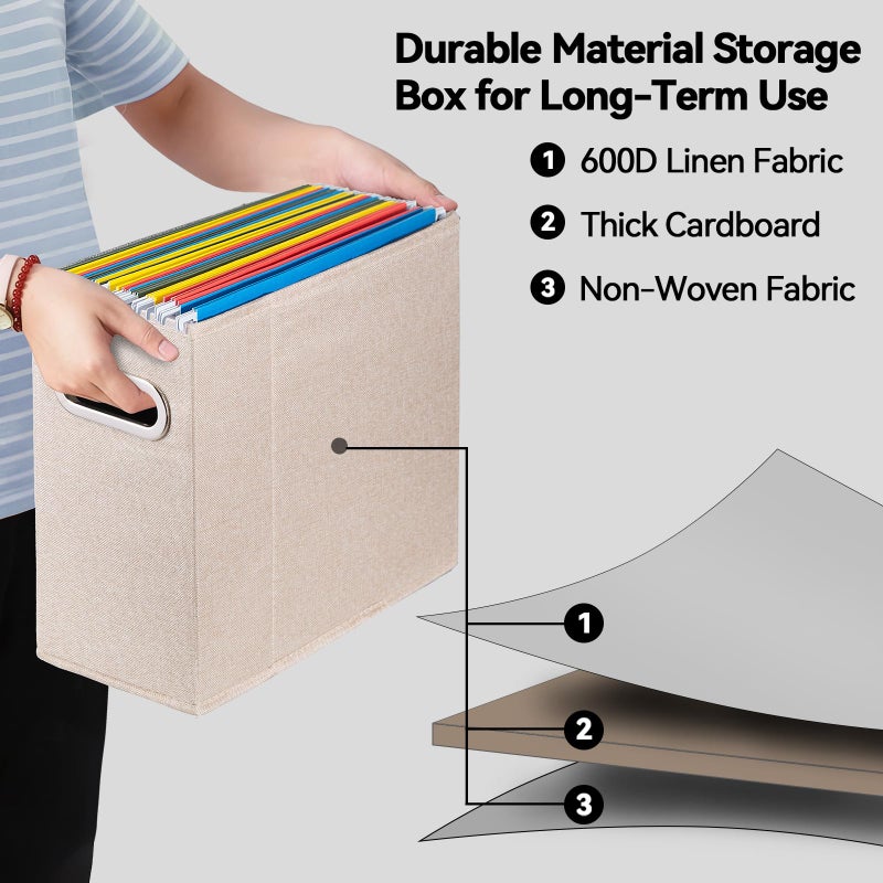 ComfortKeeper 4 Packs Letter Size File Organizer, File Folders Organizer, Fabric Storage Box, Collapsible Paper Organizer with Metal Handle, Smooth PVC Rails, Only Box (Beige) - Image 3