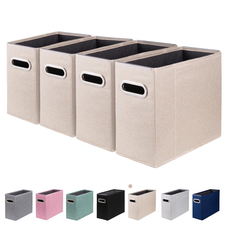 ComfortKeeper 4 Packs Letter Size File Organizer, File Folders Organizer, Fabric Storage Box, Collapsible Paper Organizer with Metal Handle, Smooth PVC Rails, Only Box (Beige) - Image 1