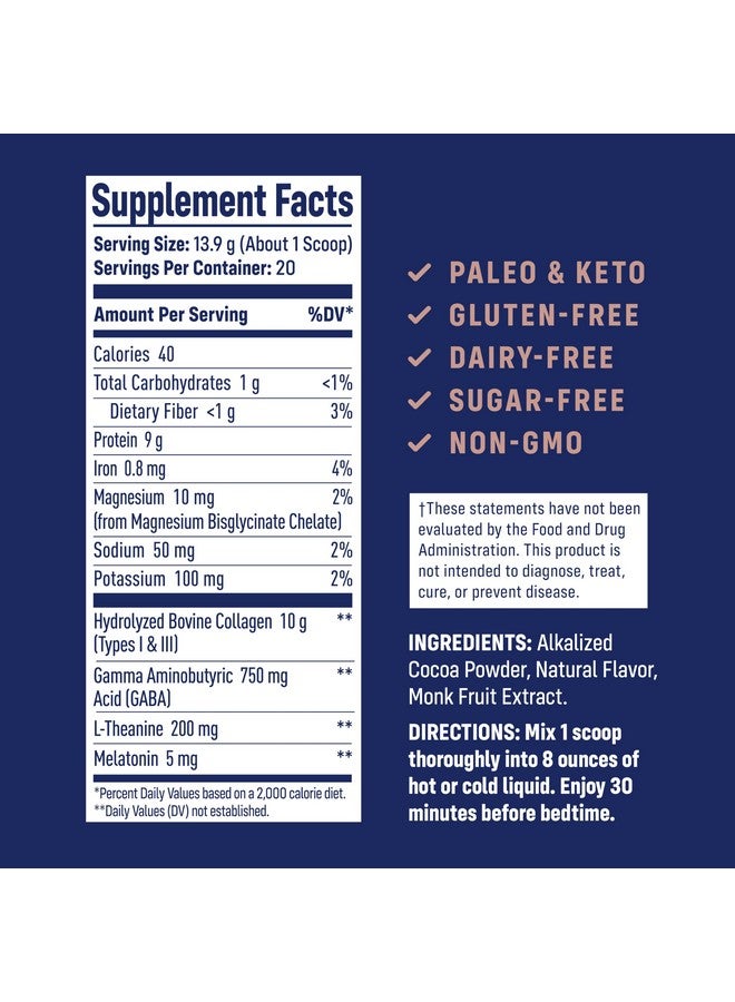 NativePath Collagen PM - Chocolate Nighttime Collagen Peptides Powder with Magnesium, GABA, L-Theanine and Melatonin - 20 Servings - Image 2