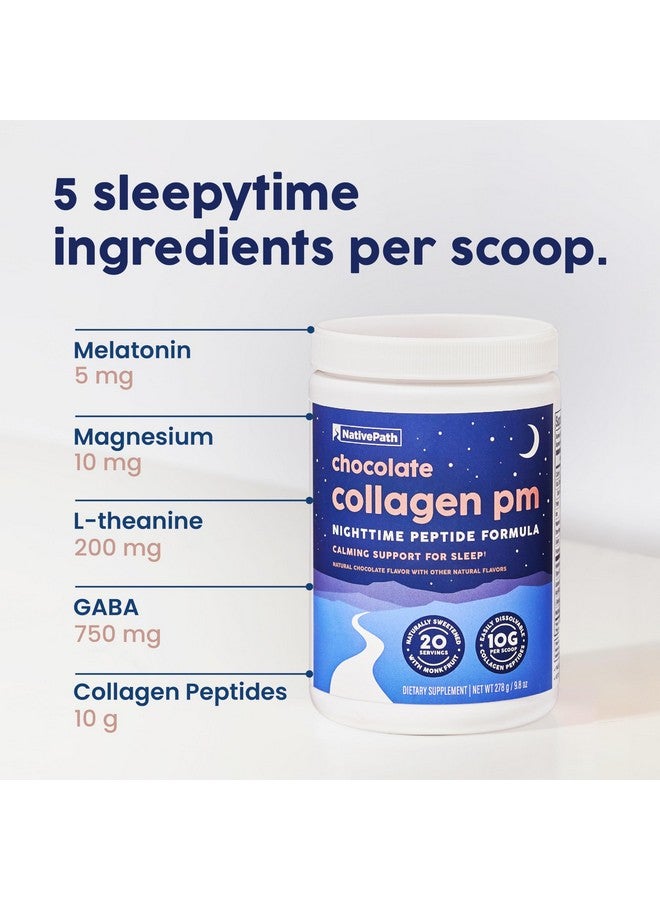 NativePath Collagen PM - Chocolate Nighttime Collagen Peptides Powder with Magnesium, GABA, L-Theanine and Melatonin - 20 Servings - Image 4