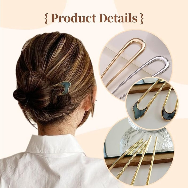 Fauppt French Hair Pin Hair Pins for Women,2025 French Twist Hair Pin Hair Pins,U Shaped Hair Pins Metal Vintage Hair Sticks French Hair Pin Hairstyle for Women (Gold+Black) - Image 2