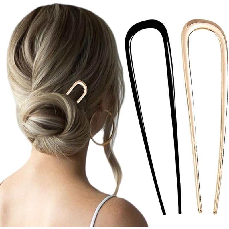 Fauppt French Hair Pin Hair Pins for Women,2025 French Twist Hair Pin Hair Pins,U Shaped Hair Pins Metal Vintage Hair Sticks French Hair Pin Hairstyle for Women (Gold+Black) - Image 1