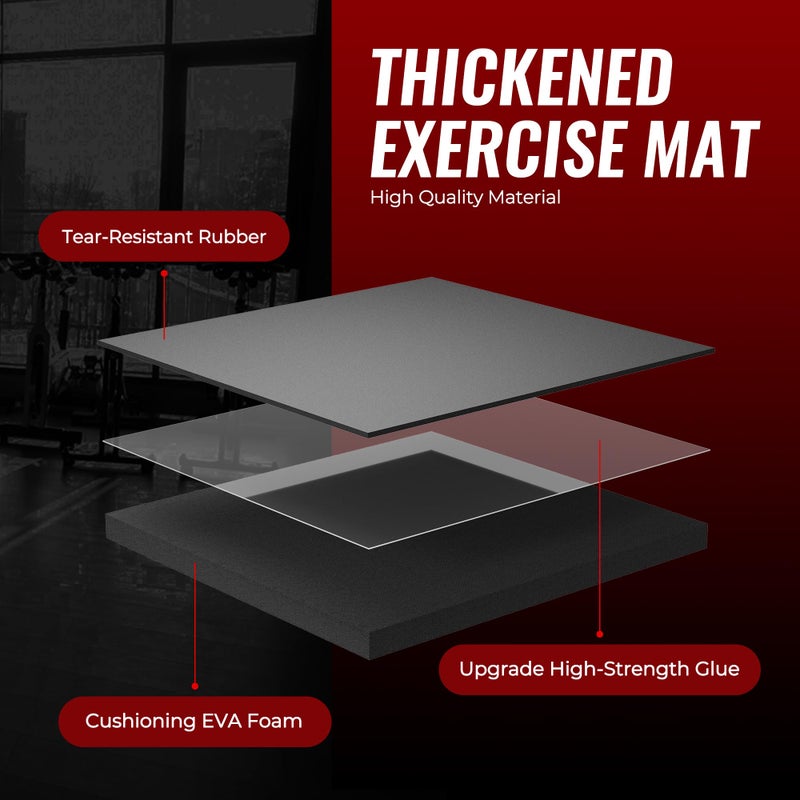 SUPERJARE 0.56'' Thick 12 Pcs 48 Sq Ft Rubber Top Exercise Equipment Mats, High Density EVA Foam Mats with Rubber Top, Interlocking Gym Flooring for Home Gym, Protective Workout Mat, Black - Image 2
