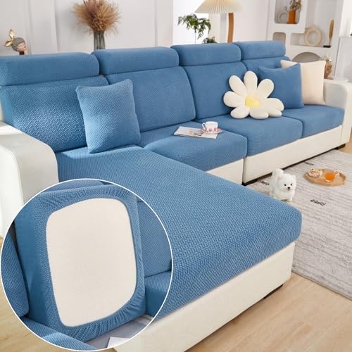 Yoovat Couch Cushion Covers for Sofa Couch Covers WearResistant Universal Sofa Cover Washable Stretch for Sectional Slipcovers TextureBlueChaise Cover - Image 1
