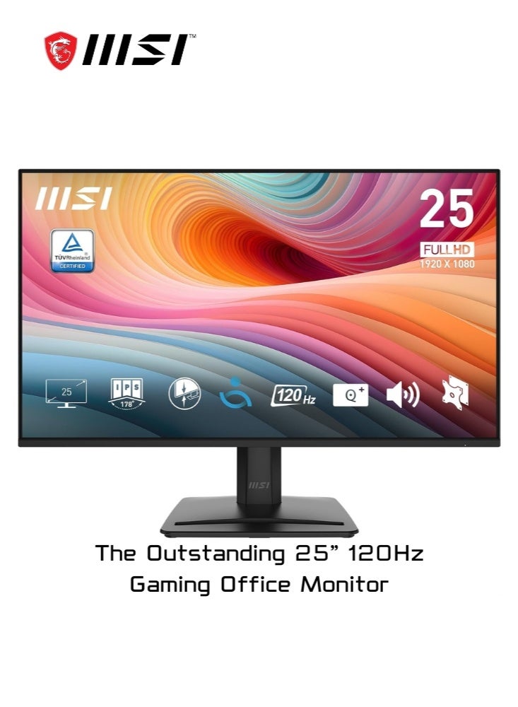 PRO MP251 E2 | 25 Inch 1920 x 1080 Full HD Gaming Office Monitor | IPS Panel, Borderless, 120Hz | Eye-Friendly, Built-in Speakers, Tilt-Adjustable | HDMI, DisplayPort, VGA Port, VESA Mountable | Black | 9S6-3PD2CM-001