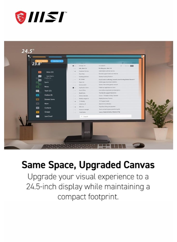إم اس أي PRO MP251 E2 | 25 Inch 1920 x 1080 Full HD Gaming Office Monitor | IPS Panel, Borderless, 120Hz | Eye-Friendly, Built-in Speakers, Tilt-Adjustable | HDMI, DisplayPort, VGA Port, VESA Mountable | Black | 9S6-3PD2CM-001 - Image 5