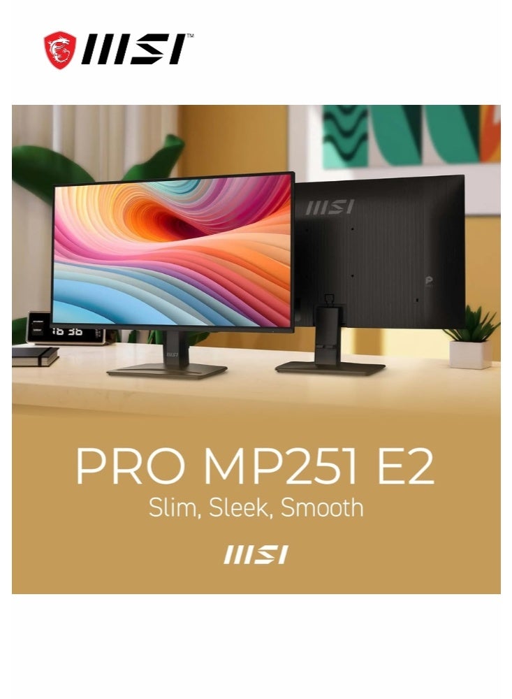 إم اس أي PRO MP251 E2 | 25 Inch 1920 x 1080 Full HD Gaming Office Monitor | IPS Panel, Borderless, 120Hz | Eye-Friendly, Built-in Speakers, Tilt-Adjustable | HDMI, DisplayPort, VGA Port, VESA Mountable | Black | 9S6-3PD2CM-001 - Image 3