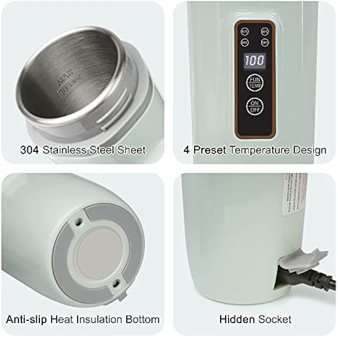 MAKINGTEC Travel Kettle 4 Preset Temperature Control Fast Water Boil Portable Electric Kettle Stainless Material Automatic Shut Off Tea Pot Suitable For Milk Coffee Water And Making Tea350Ml Green - Image 5