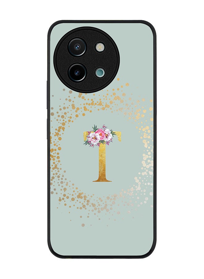Stylizedd Rugged Black edge case for Vivo Y38 / Vivo Y58 / Vivo Y200i /Vivo T3x Case Cover Monogram Initial Letter Floral Pattern Alphabet- T (Light Grey) - Image 1