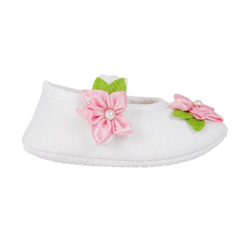Rsmart Infant New Baby Toddlers Boys and Girls Cotton White Sandal Booties With Pink Flower Patch [RSM_19] - Image 4