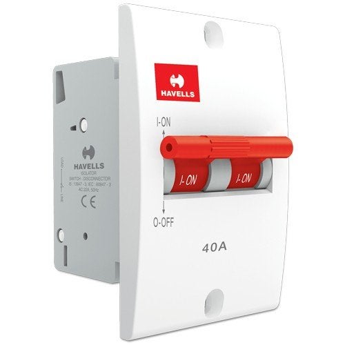 Havells DHMNIDPX040 PVC Plastic 40A DP Switch Disconnector Mini MCB (White) - Image 1