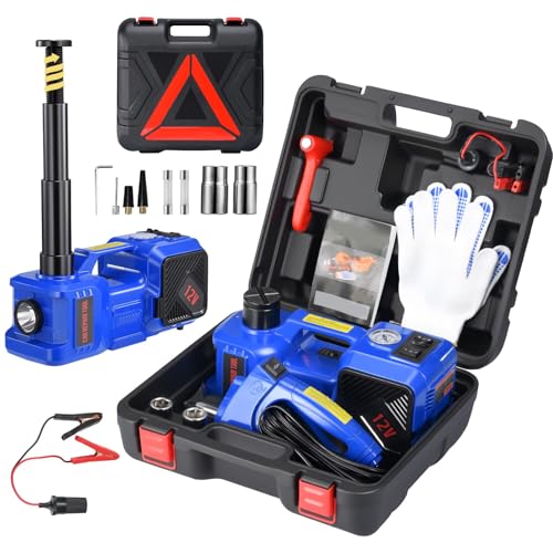 BENYAN Electric Car Jack kit 5 Ton 12V Electric Floor Jack Lift for Vehicle, Electric Hydraulic Jack Auto Repair Tool Set with Built-in Inflator and Impact Wrench for SUV Sedan Truck Tire Change Blue - Image 1