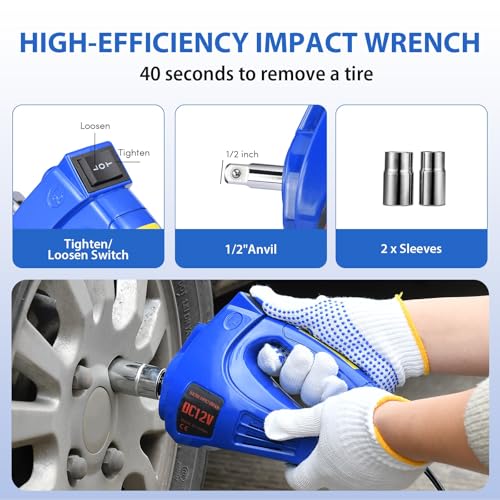BENYAN Electric Car Jack kit 5 Ton 12V Electric Floor Jack Lift for Vehicle, Electric Hydraulic Jack Auto Repair Tool Set with Built-in Inflator and Impact Wrench for SUV Sedan Truck Tire Change Blue - Image 4
