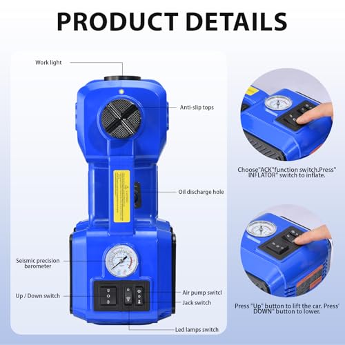 BENYAN Electric Car Jack kit 5 Ton 12V Electric Floor Jack Lift for Vehicle, Electric Hydraulic Jack Auto Repair Tool Set with Built-in Inflator and Impact Wrench for SUV Sedan Truck Tire Change Blue - Image 3