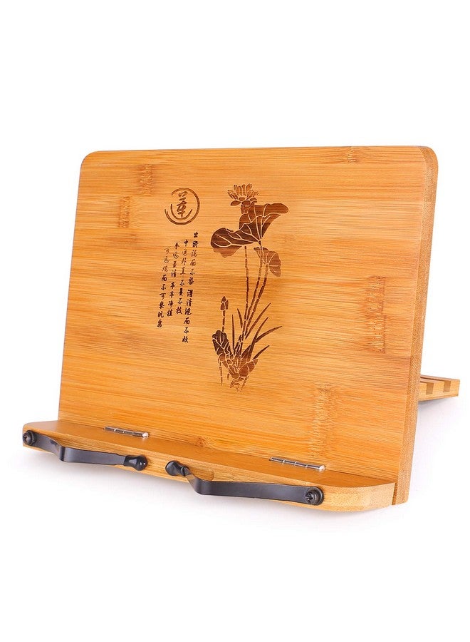 Megrez Bamboo Book Stand 11 X 8.0 Inch, Foldable Cookbook Holder With 6 Adjustable Height, Reading Book Holder For Recipe, Music Book, Textbook, Tablet Stand, The Language Of Lotus  - Image 1