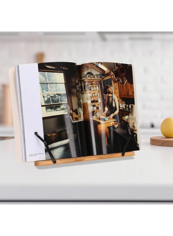 Megrez Bamboo Book Stand 11 X 8.0 Inch, Foldable Cookbook Holder With 6 Adjustable Height, Reading Book Holder For Recipe, Music Book, Textbook, Tablet Stand, The Language Of Lotus  - Image 5