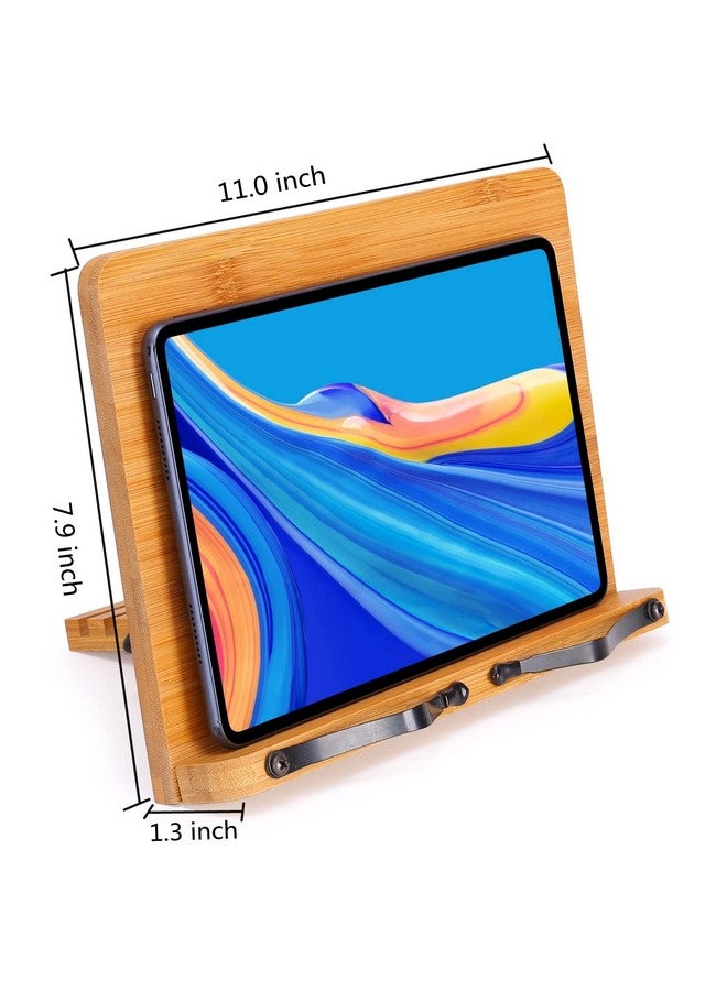 Megrez Bamboo Book Stand 11 X 8.0 Inch, Foldable Cookbook Holder With 6 Adjustable Height, Reading Book Holder For Recipe, Music Book, Textbook, Tablet Stand, The Language Of Lotus  - Image 2