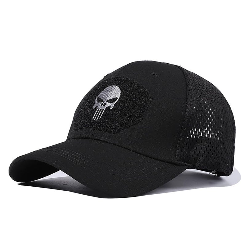 RUINUO Skull Mesh Baseball Cap Trucker Hat Tactical Operator Caps Outdoor Breath Sun Hats Black - Image 1