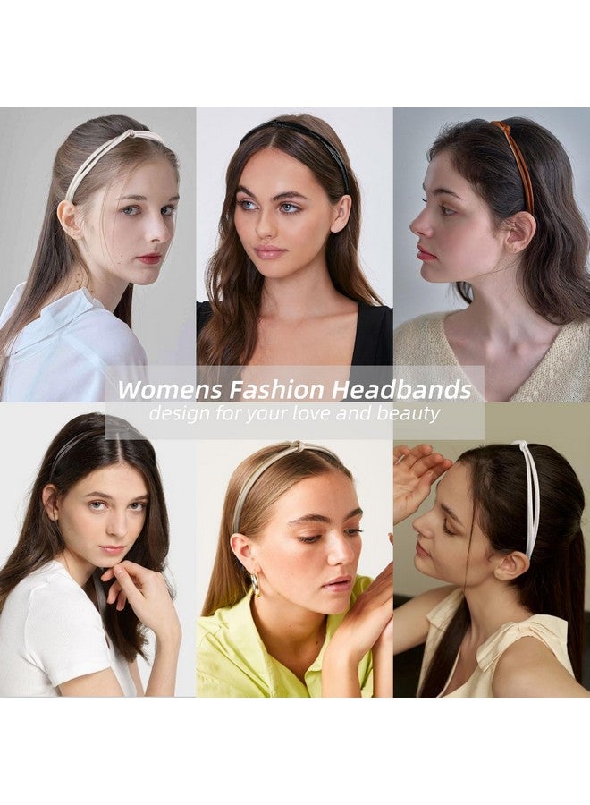 ووفوووفو 5 قطع من عصابات الرأس الجلدية الرقيقة للنساء، عصابات رأس معقودة لطيفة لشعر النساء عصابات رأس نسائية أنيقة باللون الأسود والبني والأبيض للفتيات إكسسوارات شعر نسائية - Image 5