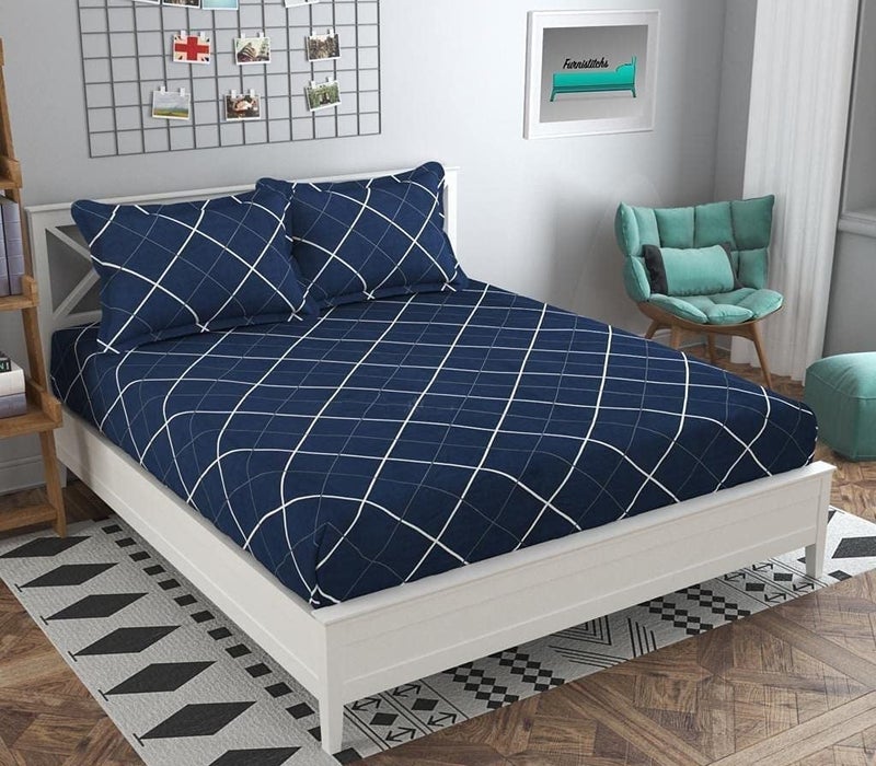 UmI. Umi Brushed Microfiber Cotton Double Bedsheet With 2 Pillow CoversBedsheet 90X100Inches Pillow Cover 17X27Cm 144 Tc Blue - Image 1
