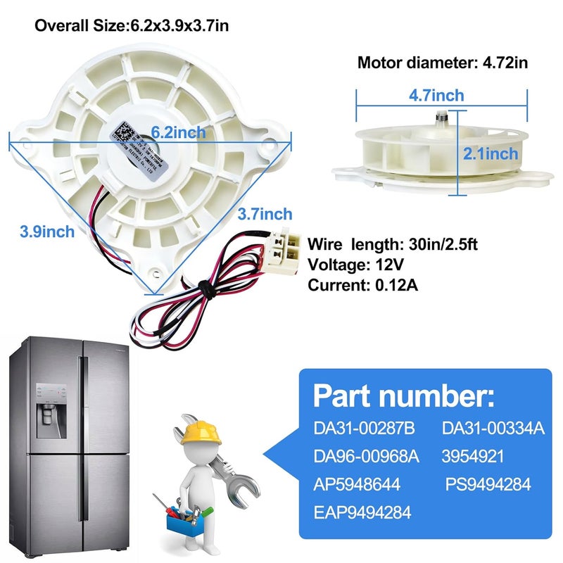 S-Union DA31-00287B Refrigerator Evaporator Fan Motor Replacement for Samsung Refrigerator Freezer Fan Motor Parts,Replaces DA96-00968A DA31-00334A 3954921 AP5948644 PS9494284 EAP9494284 Fridge Parts - Image 4