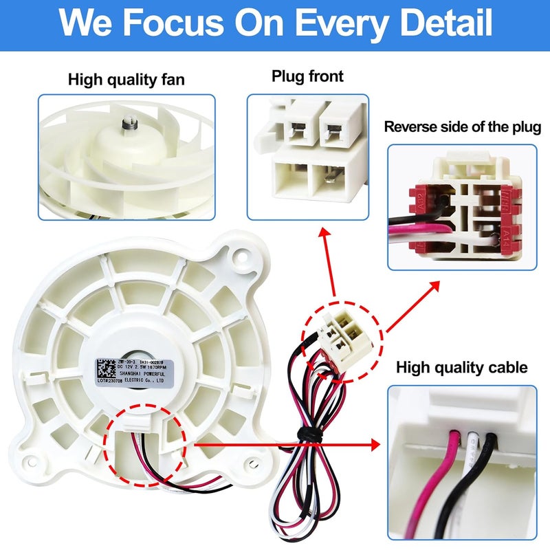 S-Union DA31-00287B Refrigerator Evaporator Fan Motor Replacement for Samsung Refrigerator Freezer Fan Motor Parts,Replaces DA96-00968A DA31-00334A 3954921 AP5948644 PS9494284 EAP9494284 Fridge Parts - Image 2