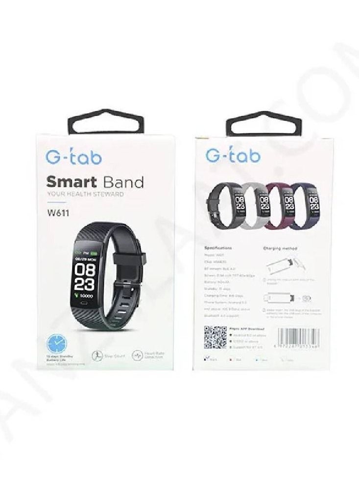 G-Tab - W611 Smartband For Customize Fitness/ Timer / Sleep Data/ Call Alert or SMS notification/Heart Rate Detecting Multiple Sports Mode Black - Image 1