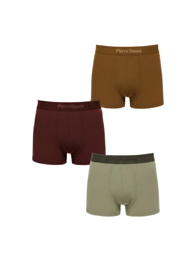 بيير دونا رجالي بوكسر طويل داخلي طقم 3 قطع – خمري، أخضر زيتوني وبني فاتح | قطن مكعب ناعم | جودة كورية فاخرة | مريح في الارتداء | المقاس XL - Image 1