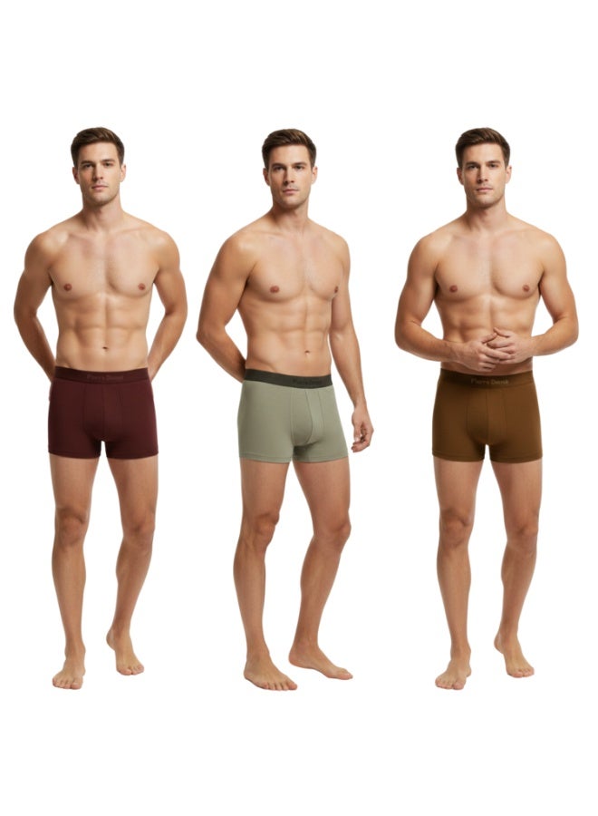 بيير دونا رجالي بوكسر طويل داخلي طقم 3 قطع – خمري، أخضر زيتوني وبني فاتح | قطن مكعب ناعم | جودة كورية فاخرة | مريح في الارتداء | المقاس XL - Image 2