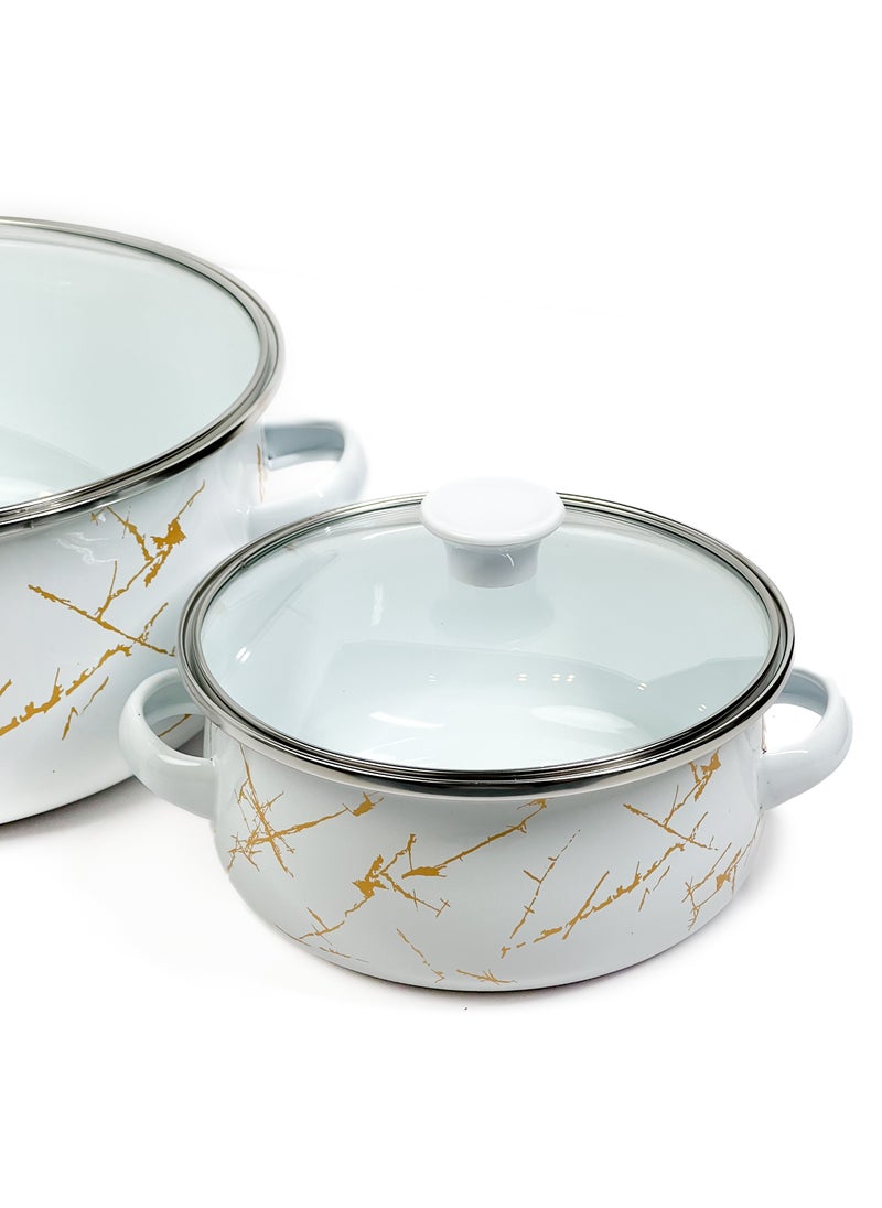 HTH - Set of 5 Enamel Cookware Pots with Lid Set Non Stick Coating with Stainless Steel Welt & Dual Handle Non Stick Enamel Dutch Oven for Bread Baking Cooking Soup Dutch Oven - Image 1