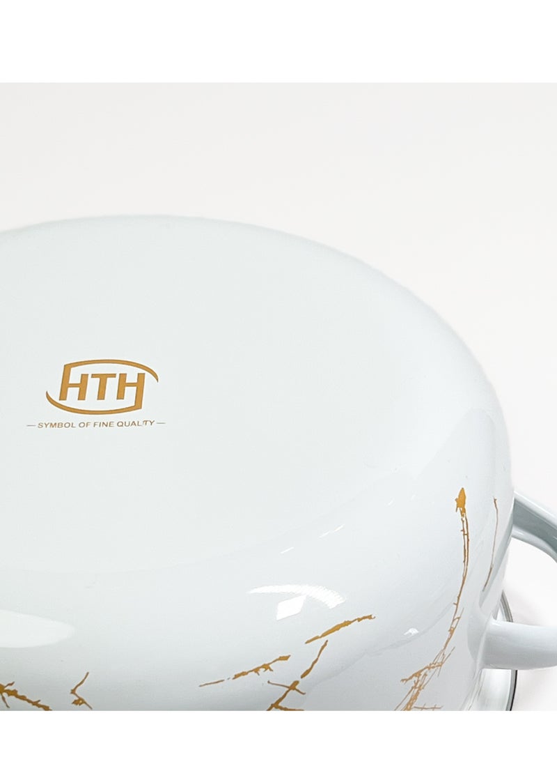 HTH - Set of 5 Enamel Cookware Pots with Lid Set Non Stick Coating with Stainless Steel Welt & Dual Handle Non Stick Enamel Dutch Oven for Bread Baking Cooking Soup Dutch Oven - Image 1