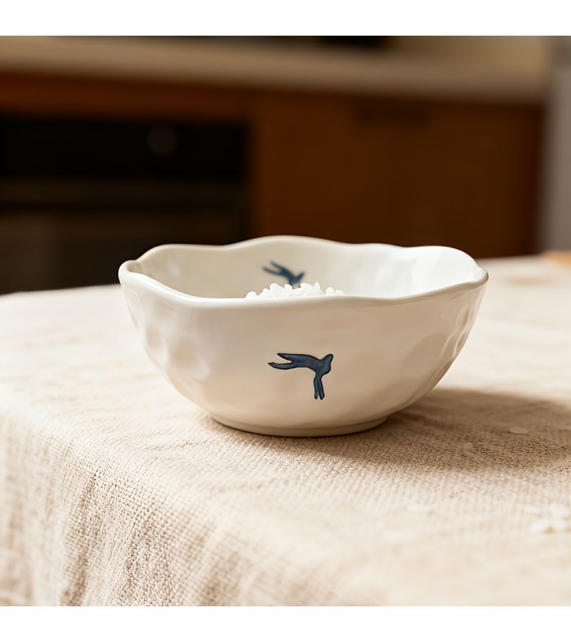 Hand Painted Irregular Ceramic Salad Bowl Bird Girly Heart Shaped Tableware Household Breakfast Dessert Yogurt Bowl Creative Rim Bowl - Image 2