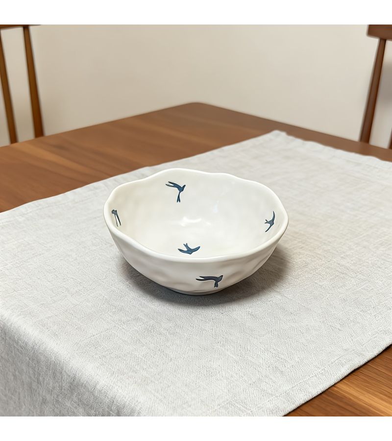 Hand Painted Irregular Ceramic Salad Bowl Bird Girly Heart Shaped Tableware Household Breakfast Dessert Yogurt Bowl Creative Rim Bowl - Image 5